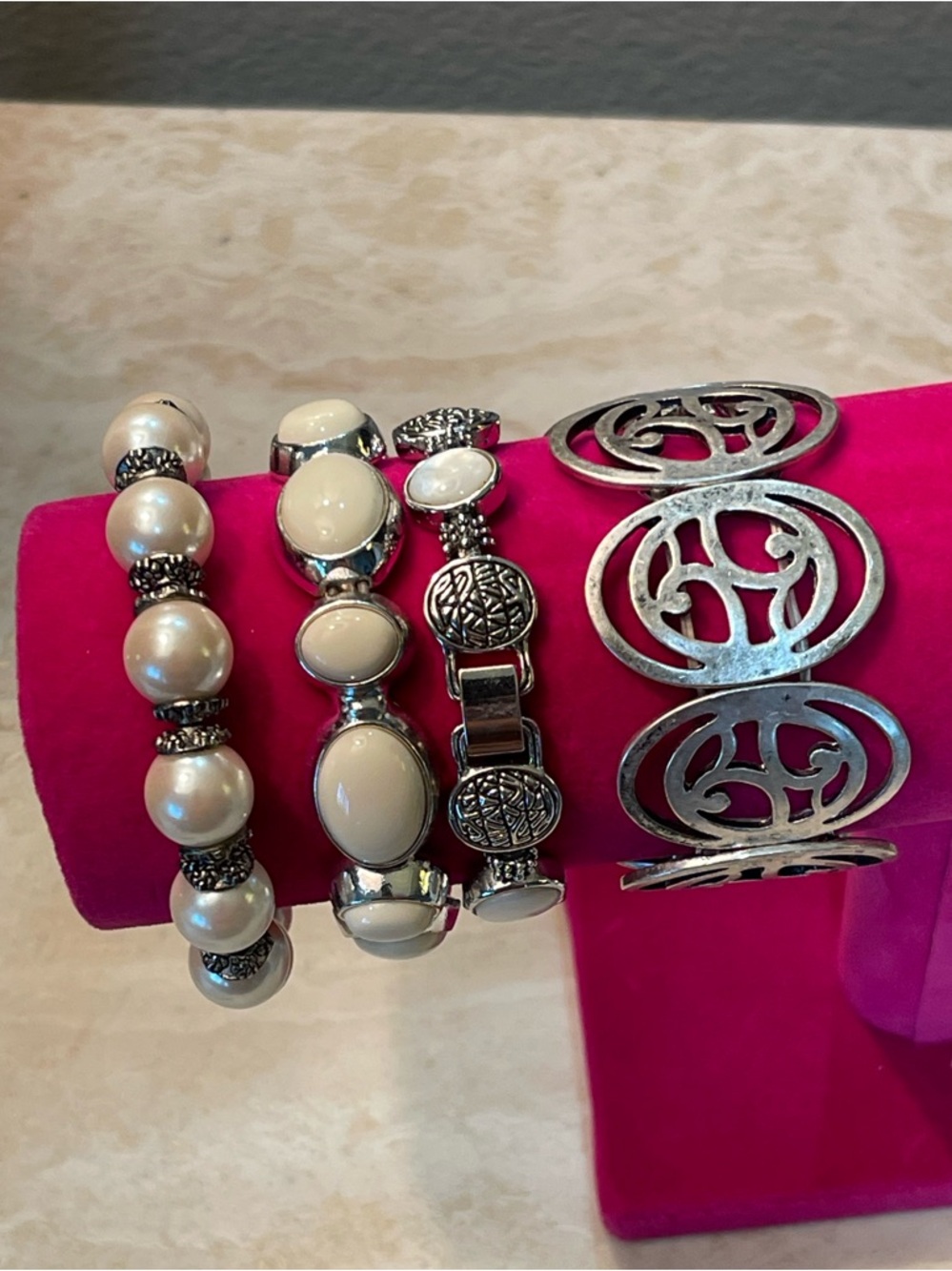 Pearl and Silver Bracelet Set
